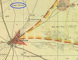 Фрагмент карты выдвижения 4 ККК на Ачикулак 14 октября 1942 г.. Синим выделен Колодин курган.
