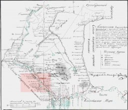 Карта 1770 г. (красным выделены фрагмент и село Сасыкельское)